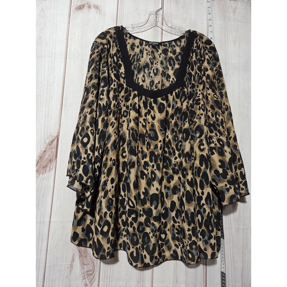 George Blouse Womens 4XL 26W 28W Leopard Print Chiffon Semi Sheer Flowy Top
